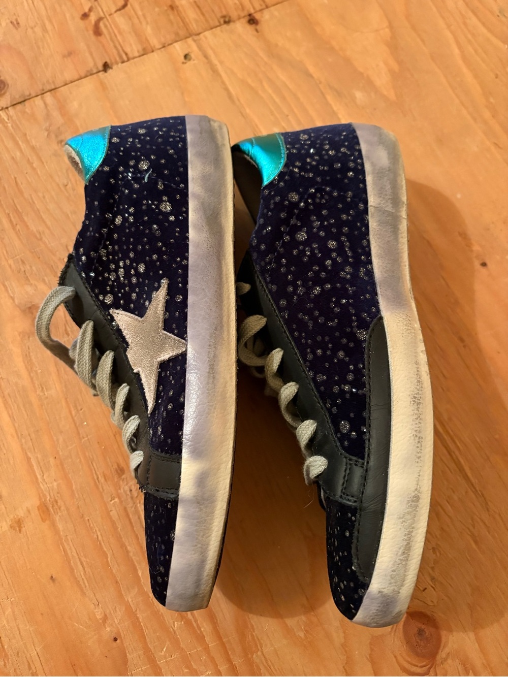 Women's Golden Goose Blue Velvet Glitter Superstars Size 39 - Picture 5 of 9